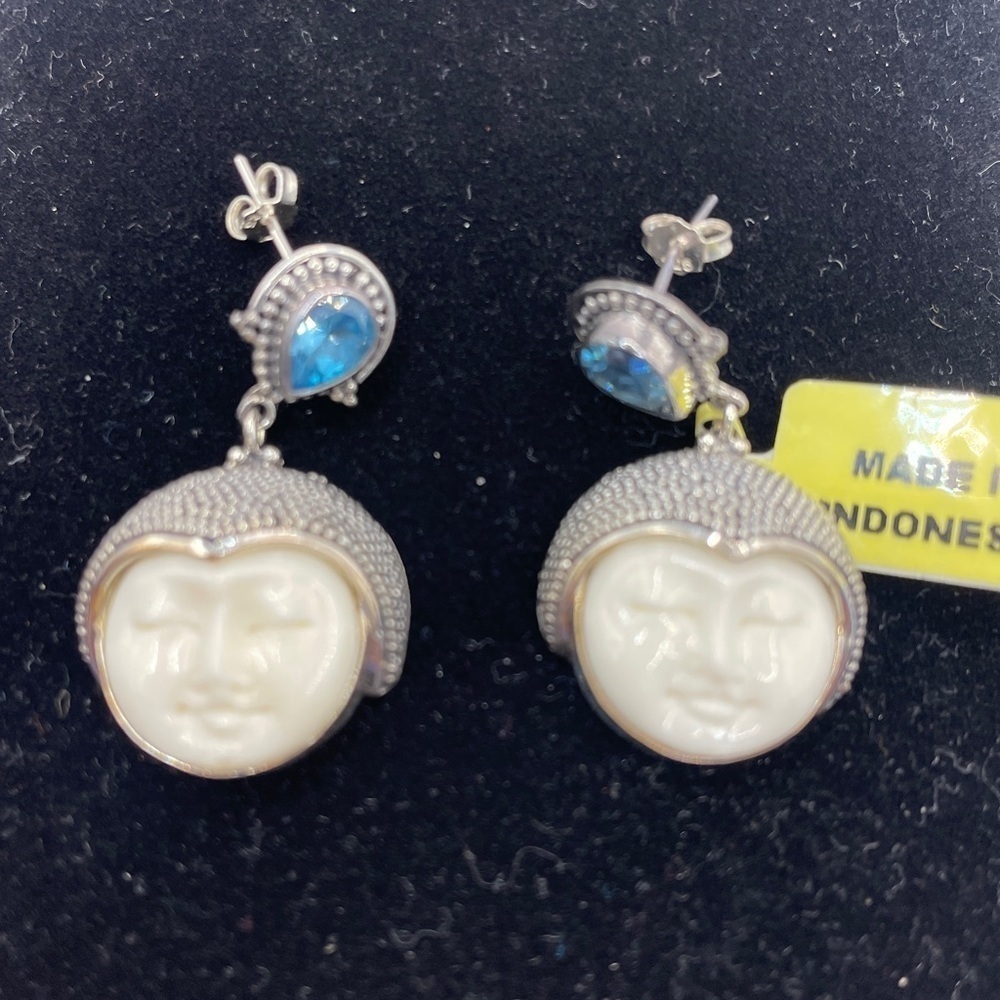 Sterling Silver Carved Face Earrings
Pierced Dangle w/Stones